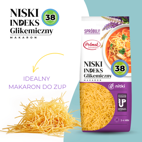 Makaron NITKI Z Niskim Indeksem Glikemicznym 250g POLMAK Agnex makaron-nitki-z-niskim-indeksem-glikemicznym-250g-polmak-agnex